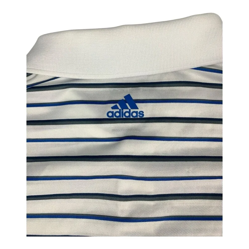 Adidas Golf Men's Polo Shirt PureMotion White Striped Moisture Wicking, Size L